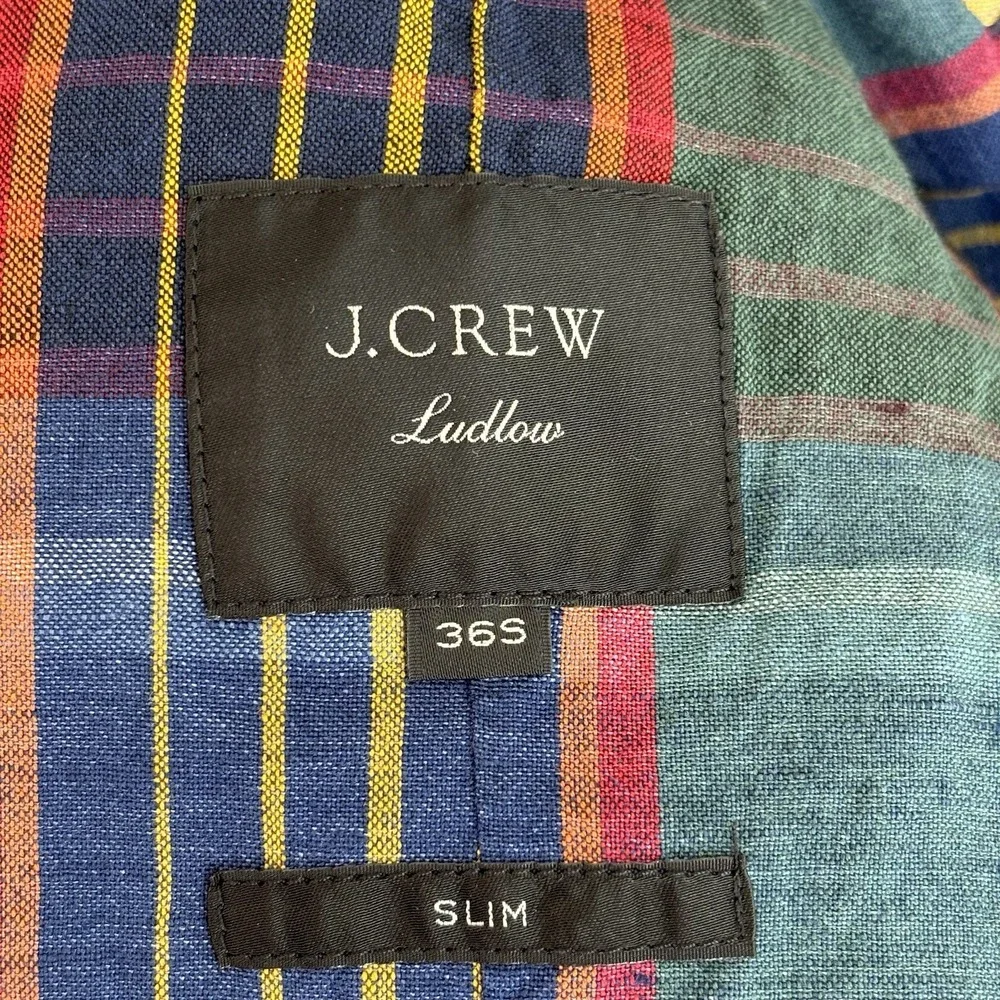 J Crew Ludlow Unstructured Madras Plaid Blazer 36 Slim‎ Linen Preppy Italian Ivy